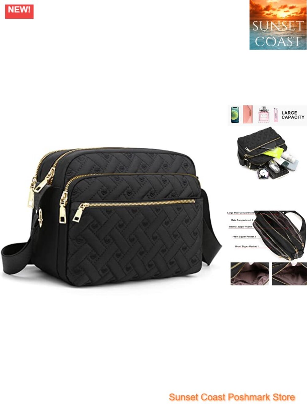 Nylon Crossbody Bag with Hand Stitched Love Patterns, Travel